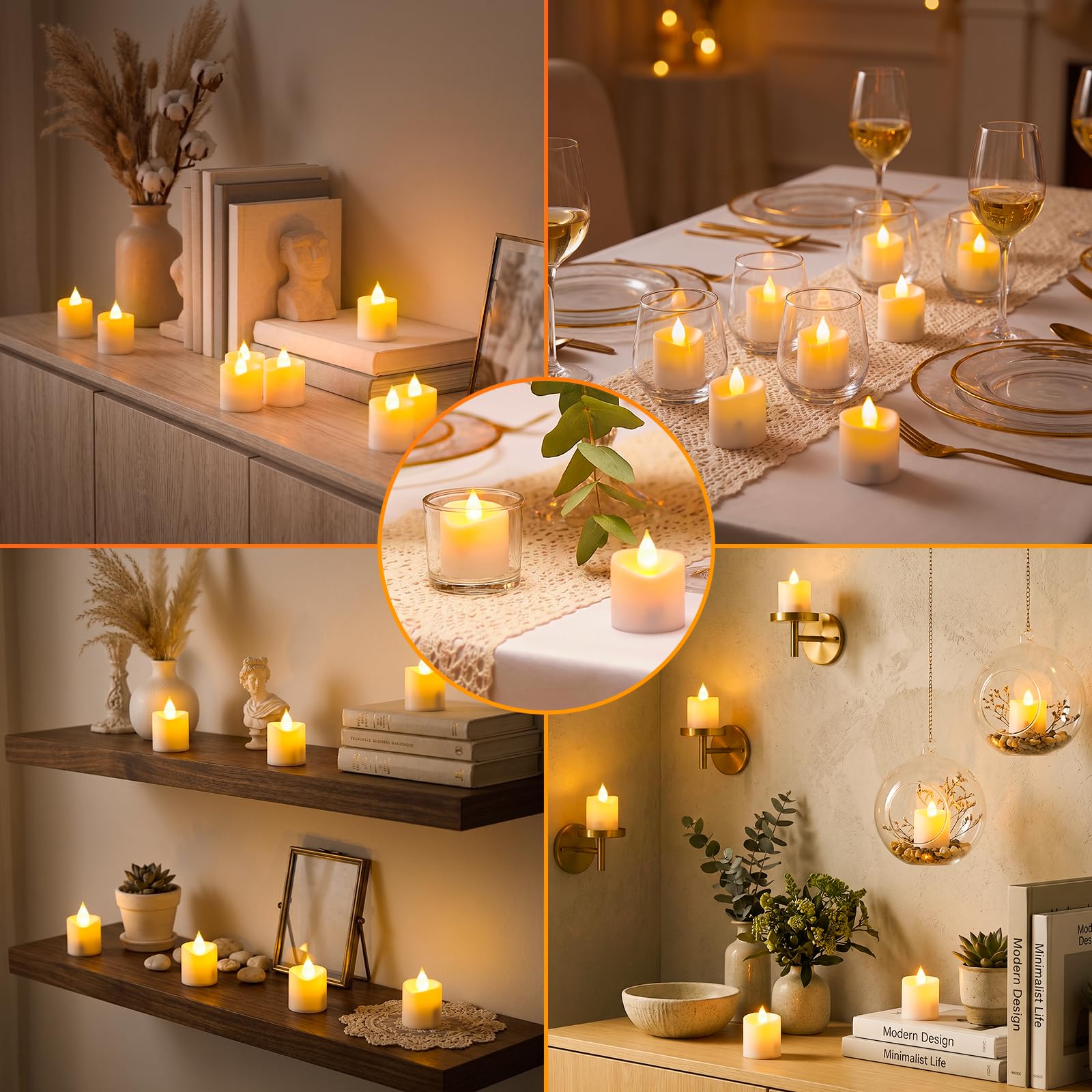 Set de 8 Velas Té LED Recargables con Estación de Carga y Mando a Distancia