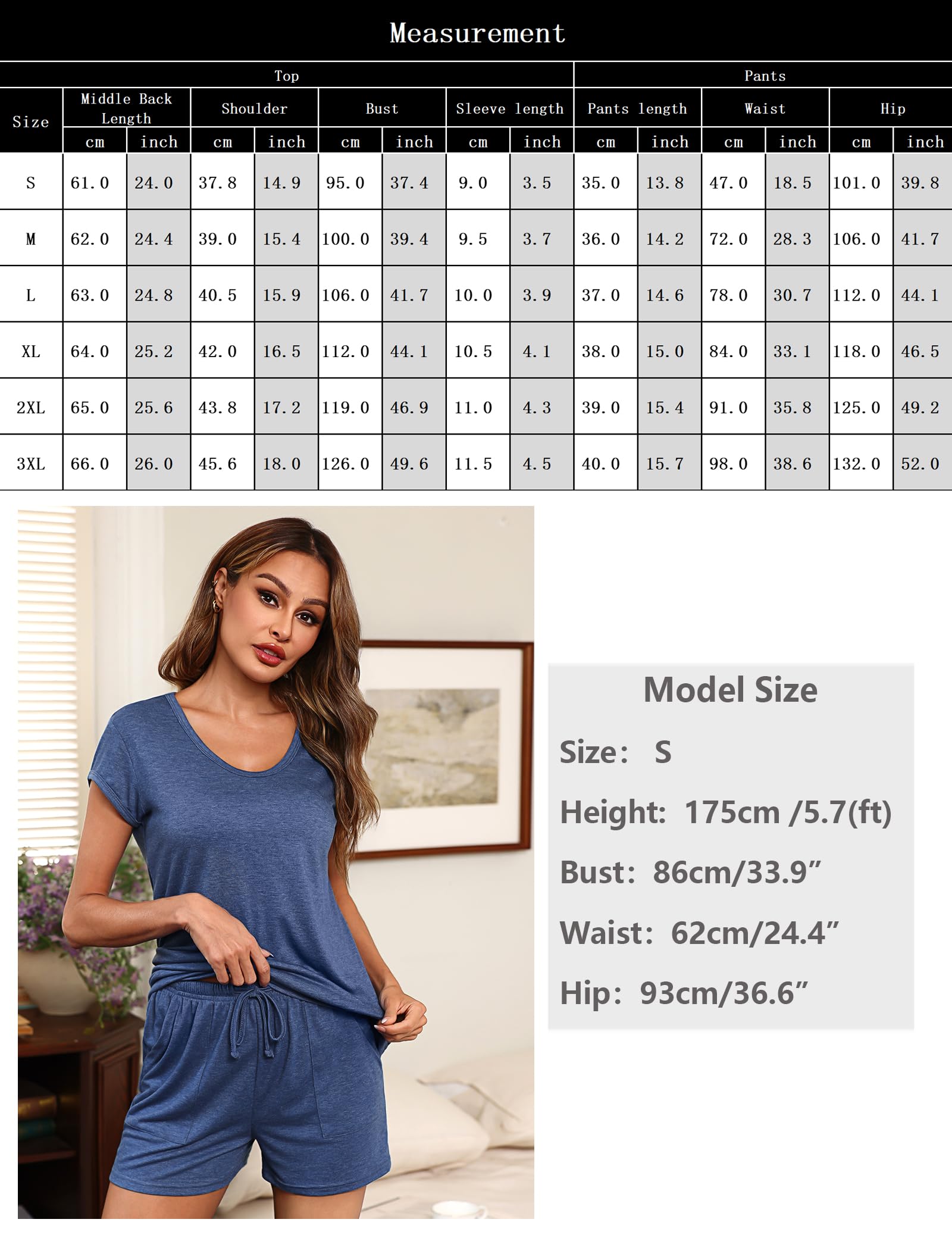 Bresdk Schlafanzug Damen Kurz Baumwolle Zweiteilig Pyjama Set Komfort Nachtwäsche Loungewear für Frauen S-3XL