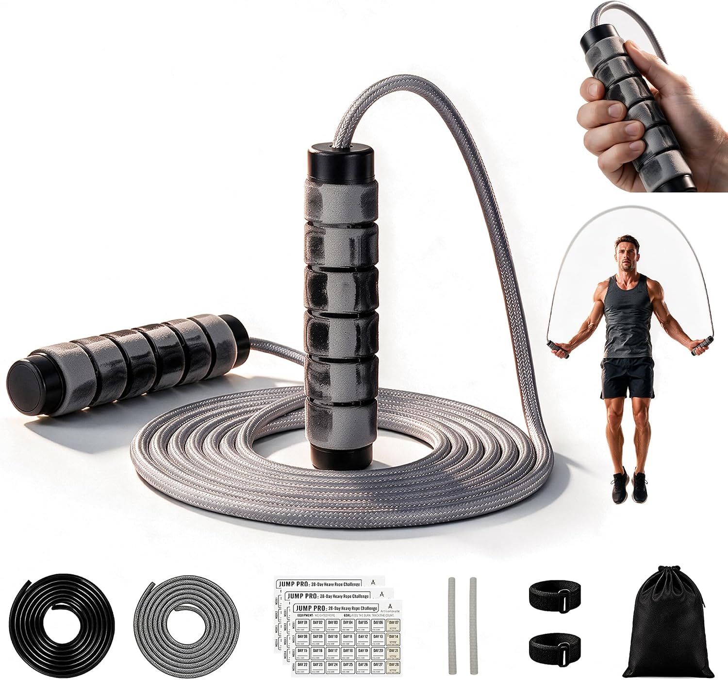 Weighted Jump Rope for Men & Women, Boxing Cardio, 1LB Adjustable Dual Rope