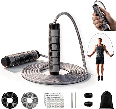 Weighted Jump Rope for Men & Women, Boxing Cardio, 1LB Adjustable Dual Rope