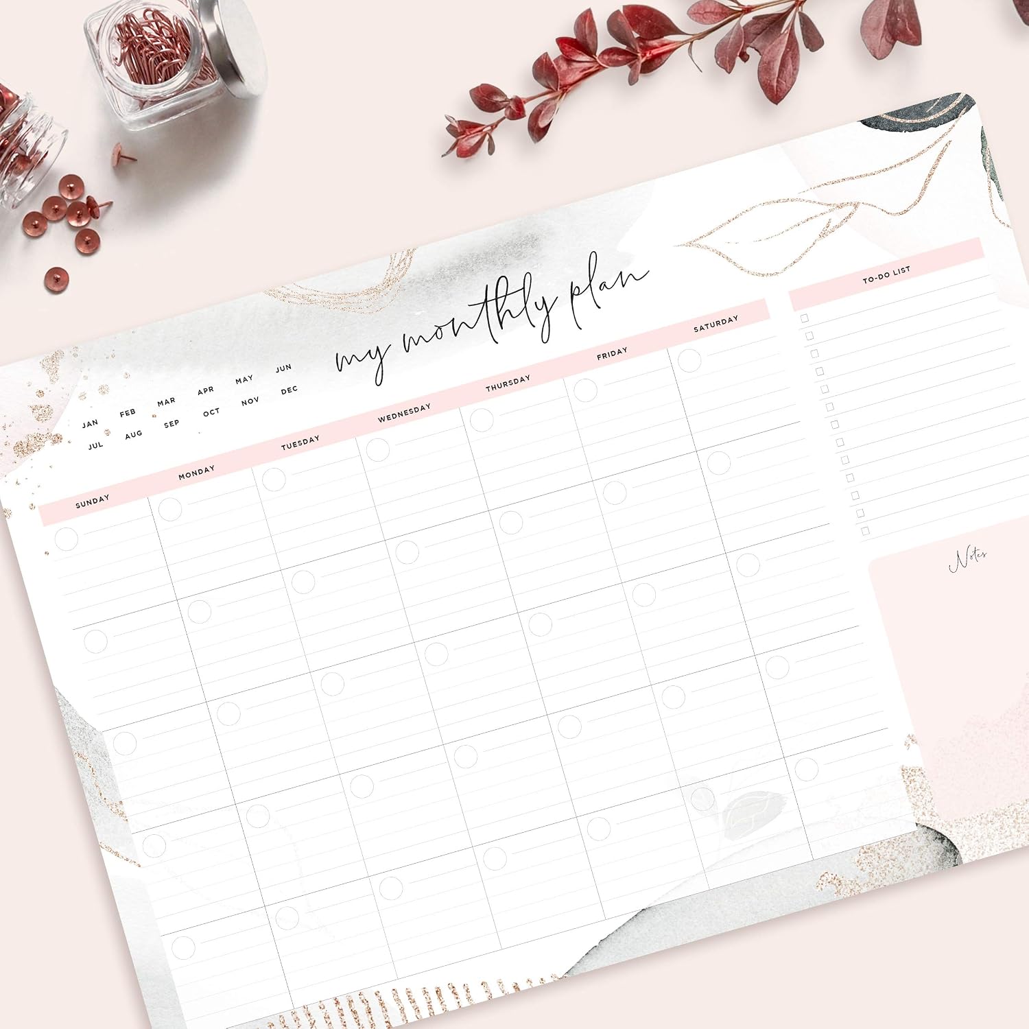 Non-Dated Desk Pad Blotter Office Calendar La Lune Collection by Bright Day, 16 Month 15.5 x 11 Inch, Floral Monthly Organizer Check List (Pink Abstract)