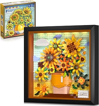 HOGOKIDS Flowers Sunflower Building Set with Lights - 807PCS Painting Frame Artwork Botanical Collection Mini Building Blocks for Home Dcor Wall Art Architecture Set Birthday Gift for Adults Teens