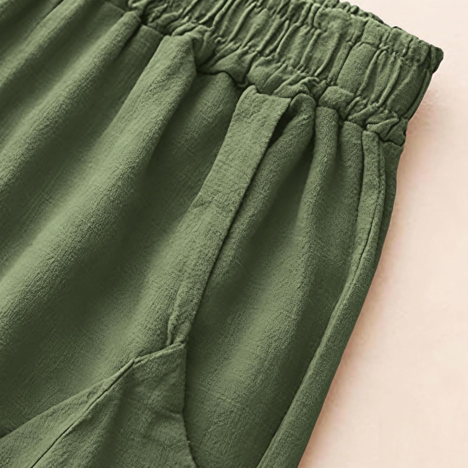 Women Cotton Linen Harem Pants High Elastic Waist Boho Loose Fit Casual Lantern Trousers Comfy Summer Travel Pant