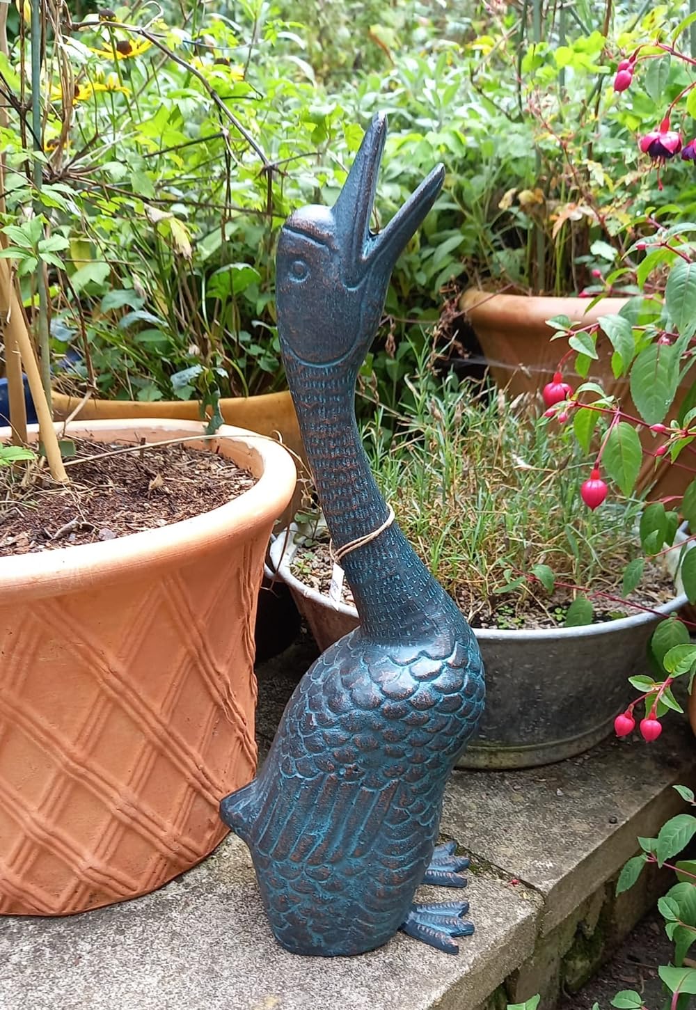 Inspirational Gifting Bronze 54Cm Verdigris Metal Goose Garden Ornament Sculpture - A Delightful Verdigris Coloured Metal Goose Sculpture For Your Garden Patio Or Terrace!