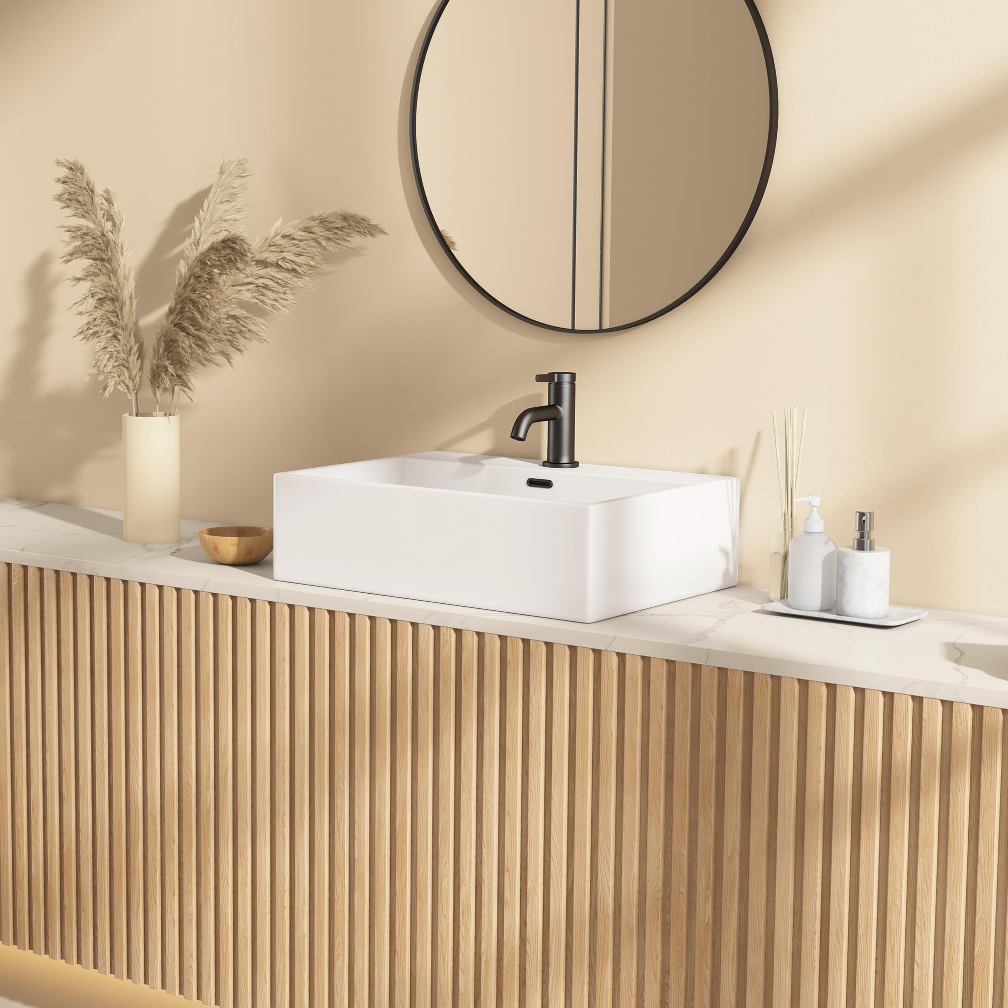 Eridanus Lavabo en céramique blanche brillante, rectangulaire à suspendre au mur pour installation sur comptoir, lavabo carré en porcelaine vitreuse pour vestiaire, évier de vasque 520 x 380 x 150 mm