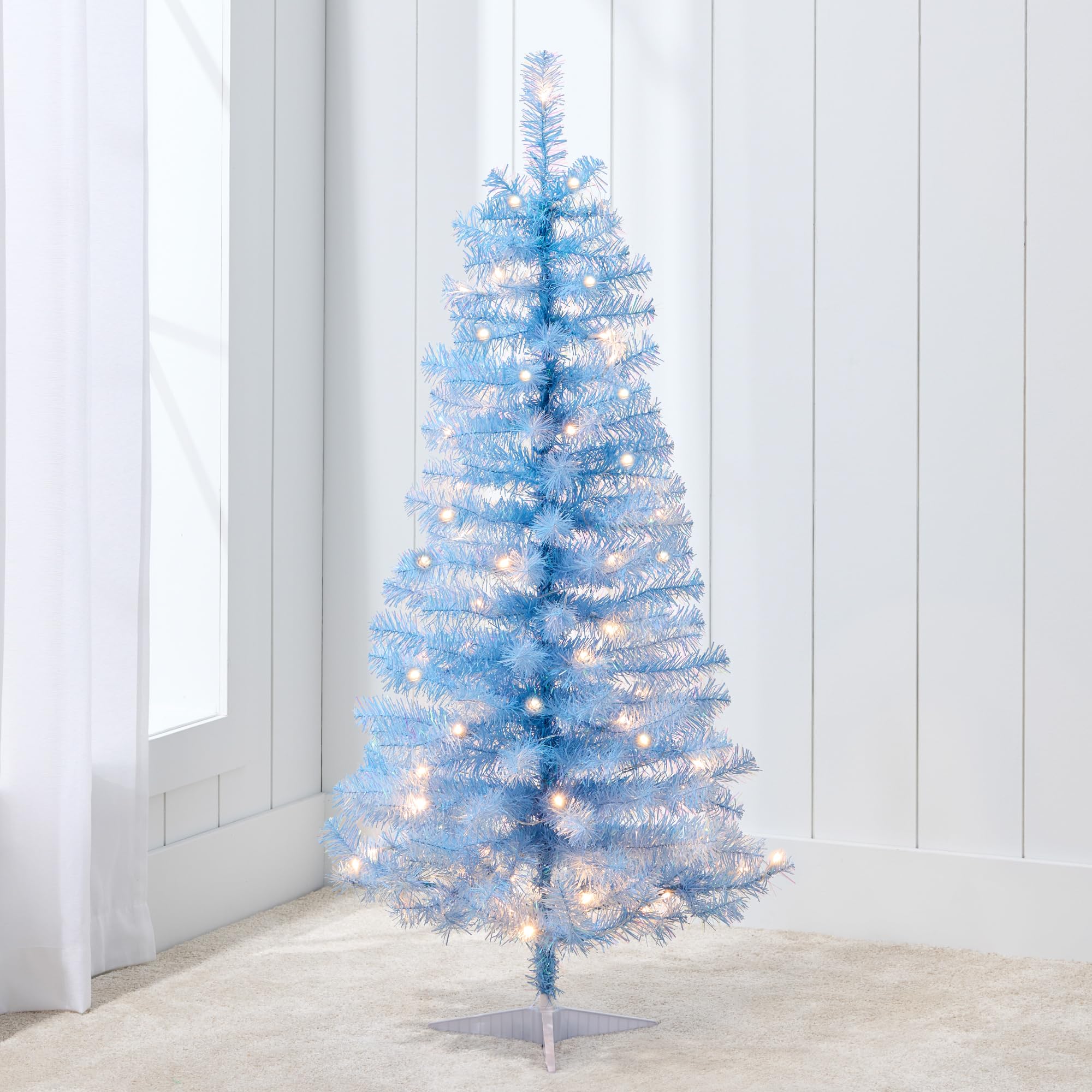 Best Choice Products 4ft Pre-lit Christmas Tree, Artificial Mini Tree Perfect for Kids, Apartments, Bedroom with Twinkling LED Lights - Baby Blue