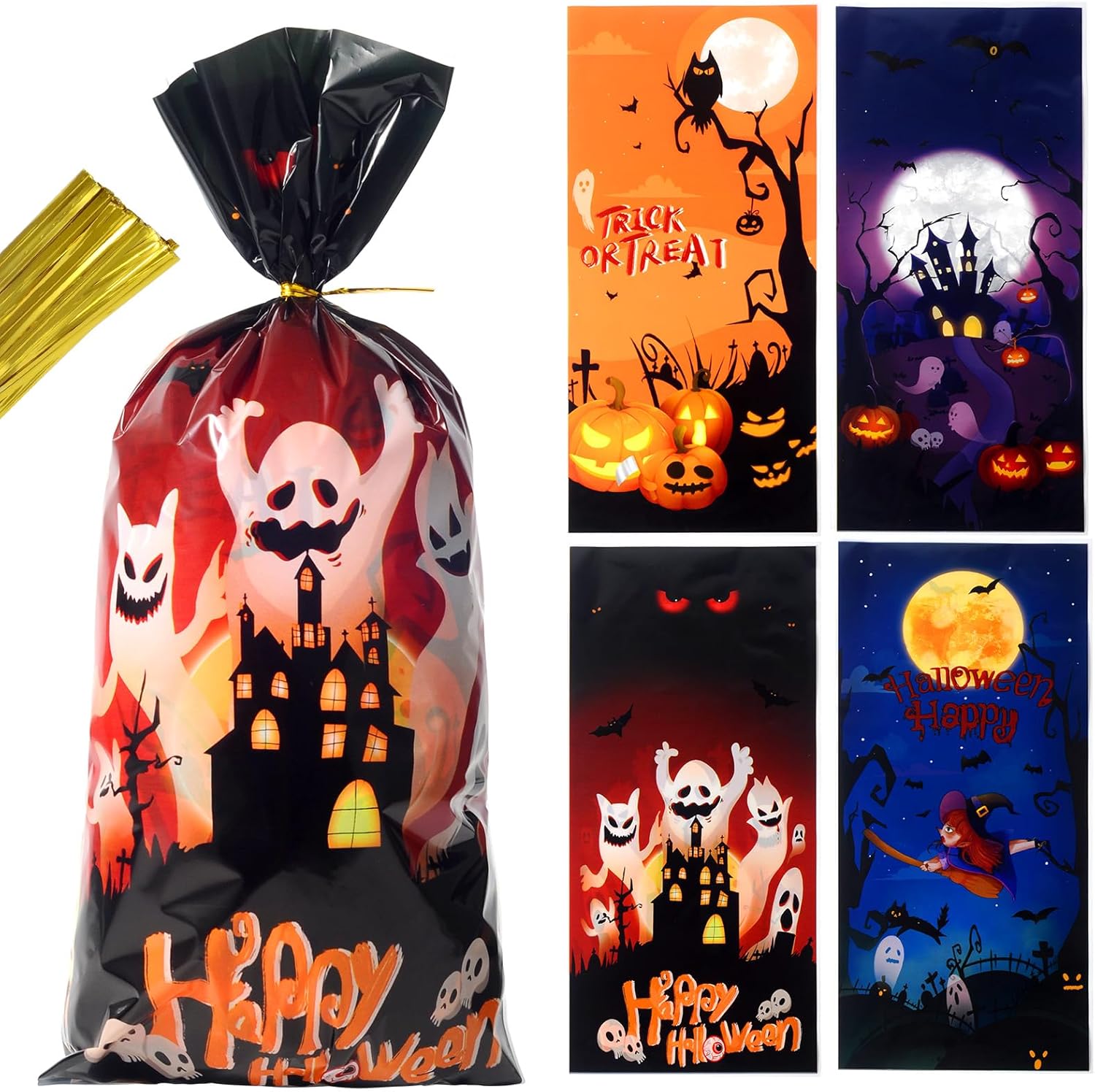 HiloPack Halloween Treat Bags, Halloween Candy Bags, 50Pcs
