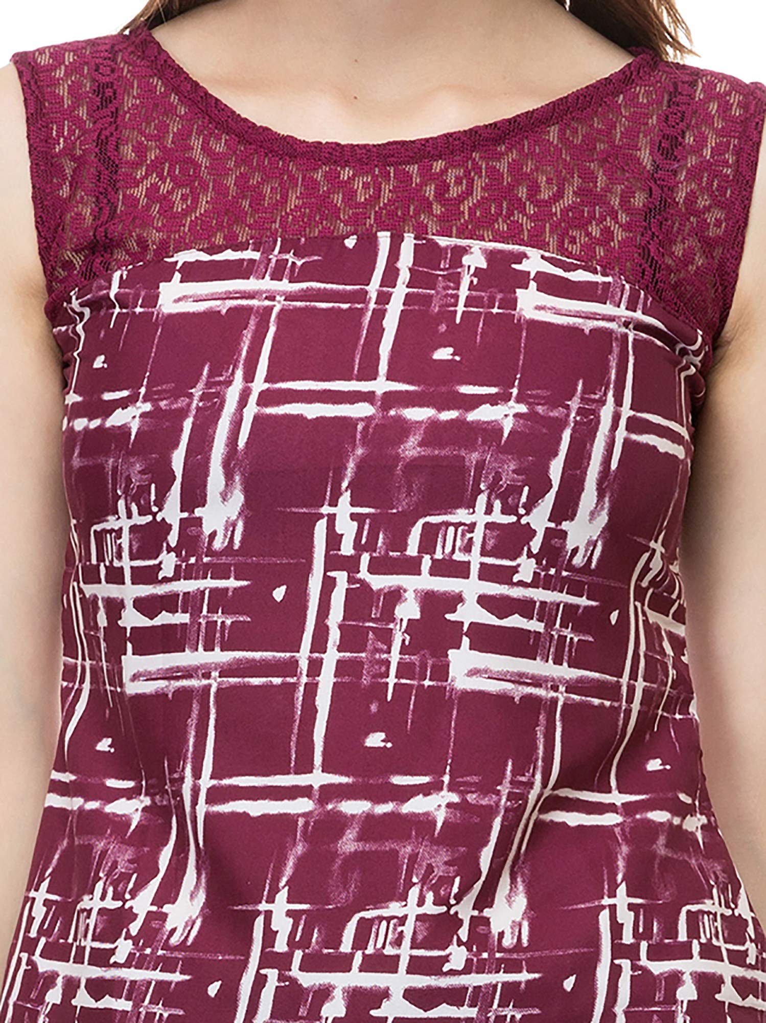 Adyuth Women Checkered Net Wine Top (Small) 2