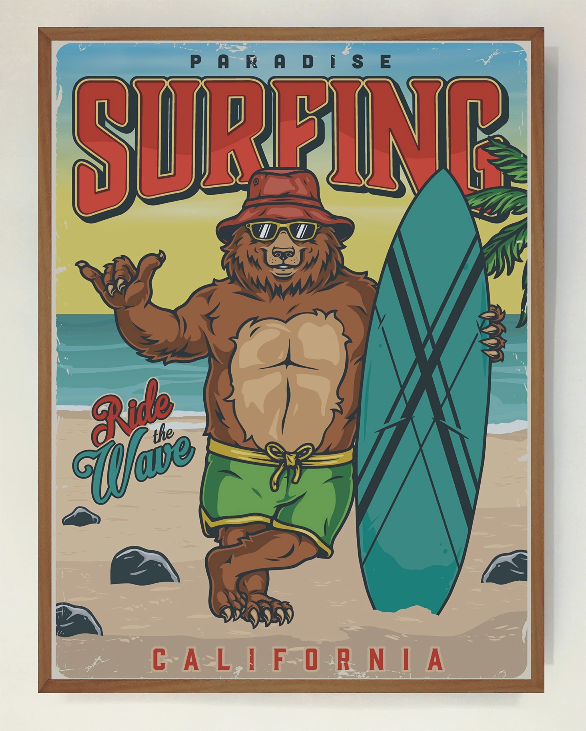 Cartel Vintage Iluminado con Luz Leds Surfing Paradise