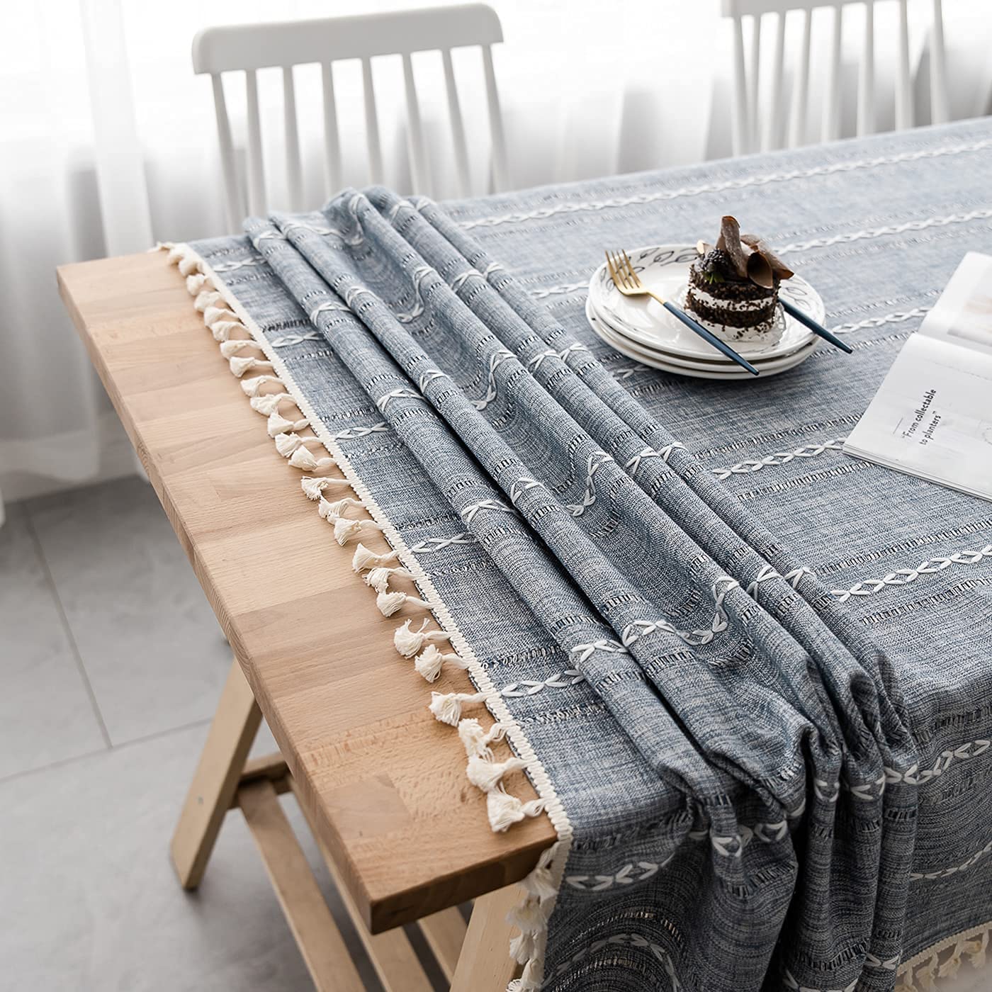 Tovaglia in cotone e lino, 90 x 340 cm, resistente, antipolvere, rettangolare, per cucina, tavolo da pranzo, elegante e resistente, biancheria da tavola per eventi speciali