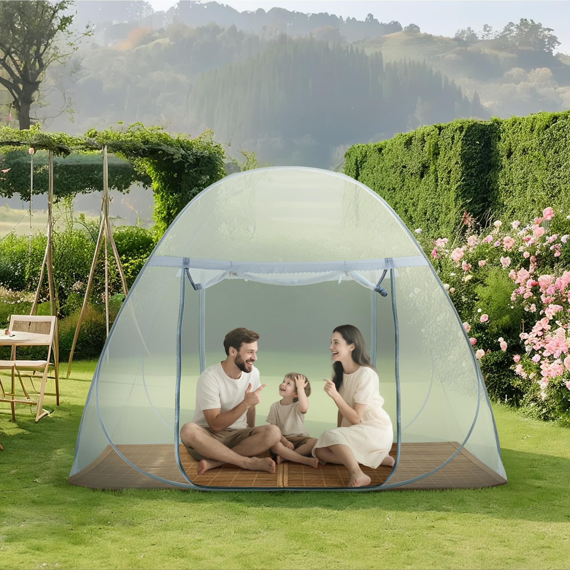 Pop-Up Mosquito Net Tent for Bed, Portable Folding Design Outdoor Camping Bed Tent with Net Bottom for Baby Adults, Easy to Install and Wash for Twin XL/Full Size Bed 75 x 59 x 48 inch
