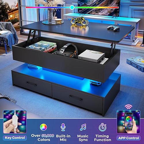 Miniatura 8 de SEDETA Mesa de centro elevable de 40 pulgadas, mesas de centro con almacenamiento para sala de estar, mesa de centro pequeña con 2 cajones de tela y