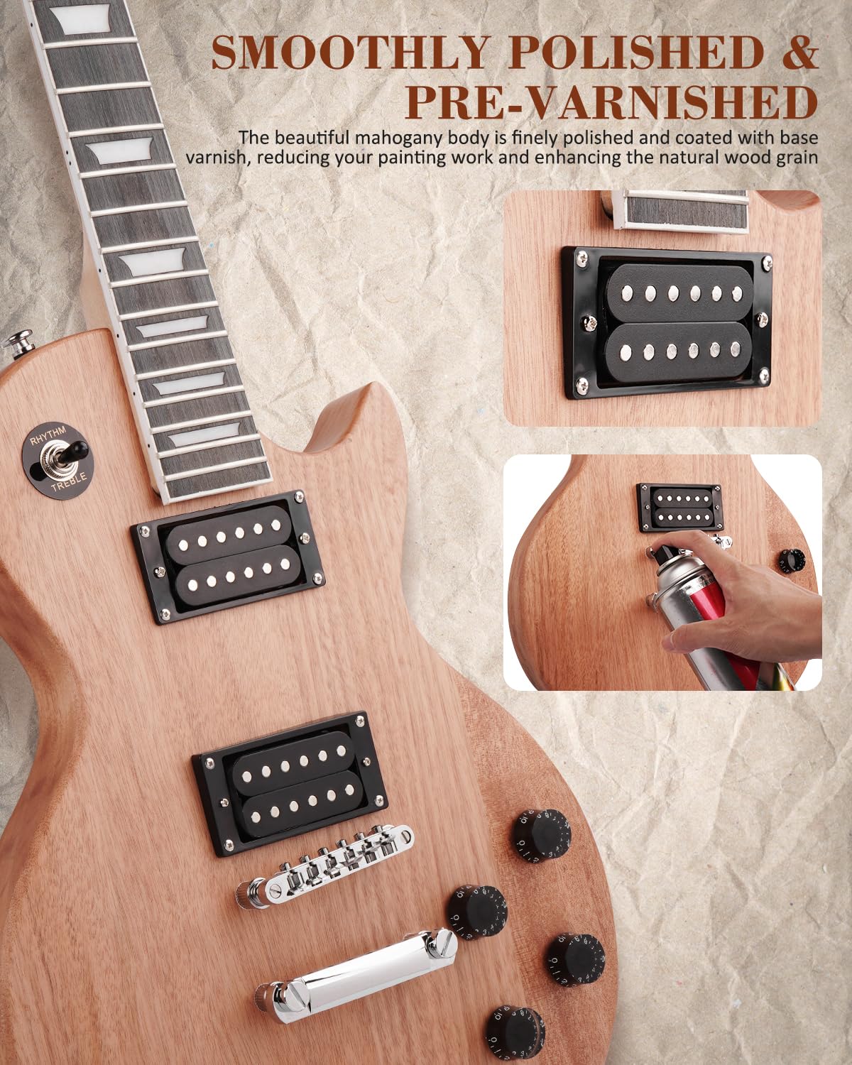 STRICH SLP-D30 DIY Kit de guitarra eléctrica, cuerpo estilo LP sin terminar, configuración de pastilla HH