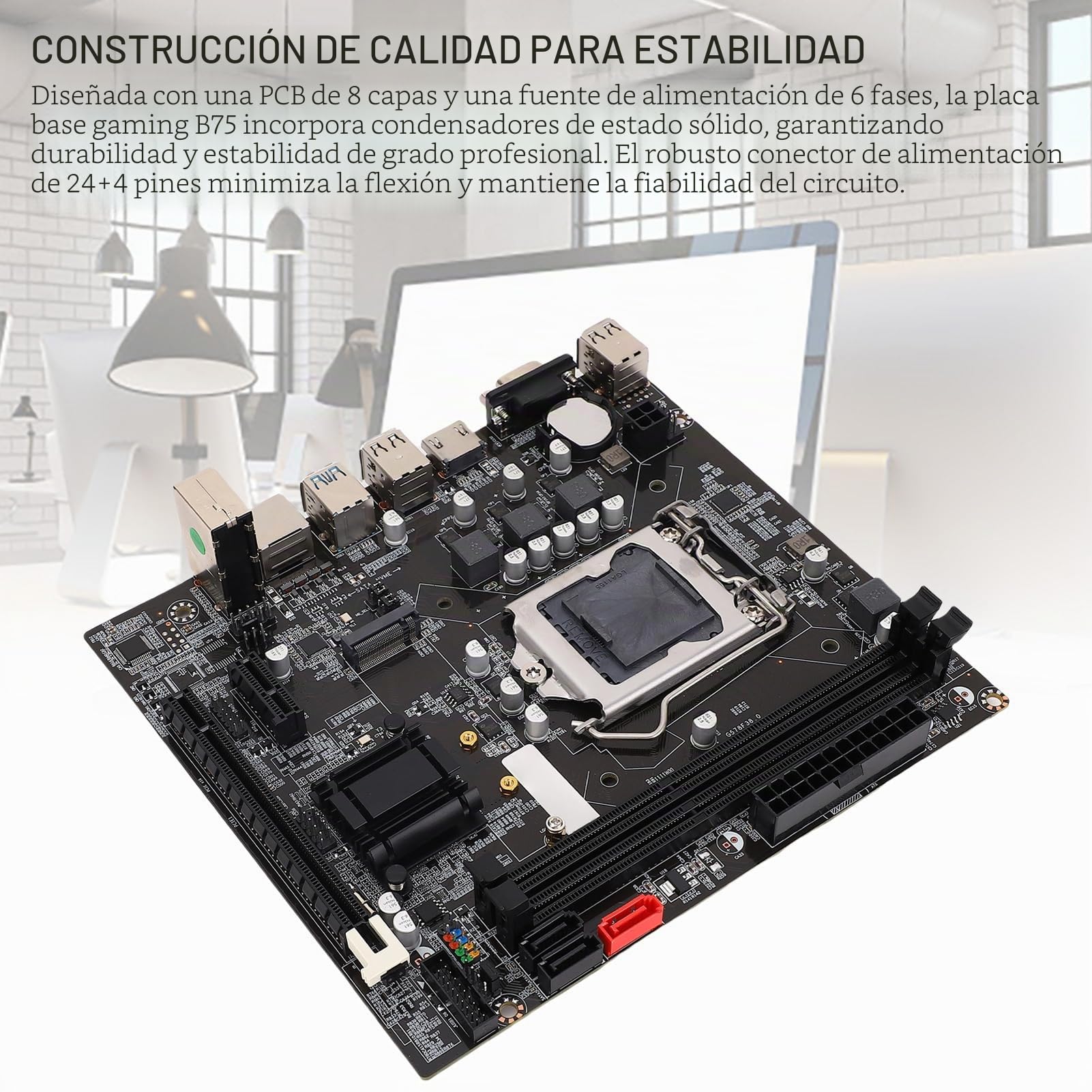 Placa Base B75 LGA 1155 DDR3 M.2 NVME NGFF para Core i3 i5 i7 Xeon E3 V2, 2x8GB Ranura de Memoria, Soporte VGA HD, 6 Fase Fuente de Alimentación