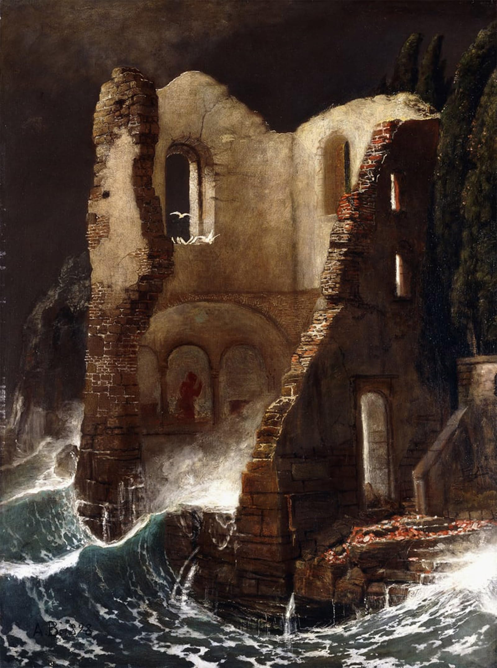 ARTXLXXBN Famous Prints Artwork Pictures Poster Painting Art the Chapel the Chapel by Arnold Böcklin Artwork Landscape Pictures for Home Decor 60x90cm