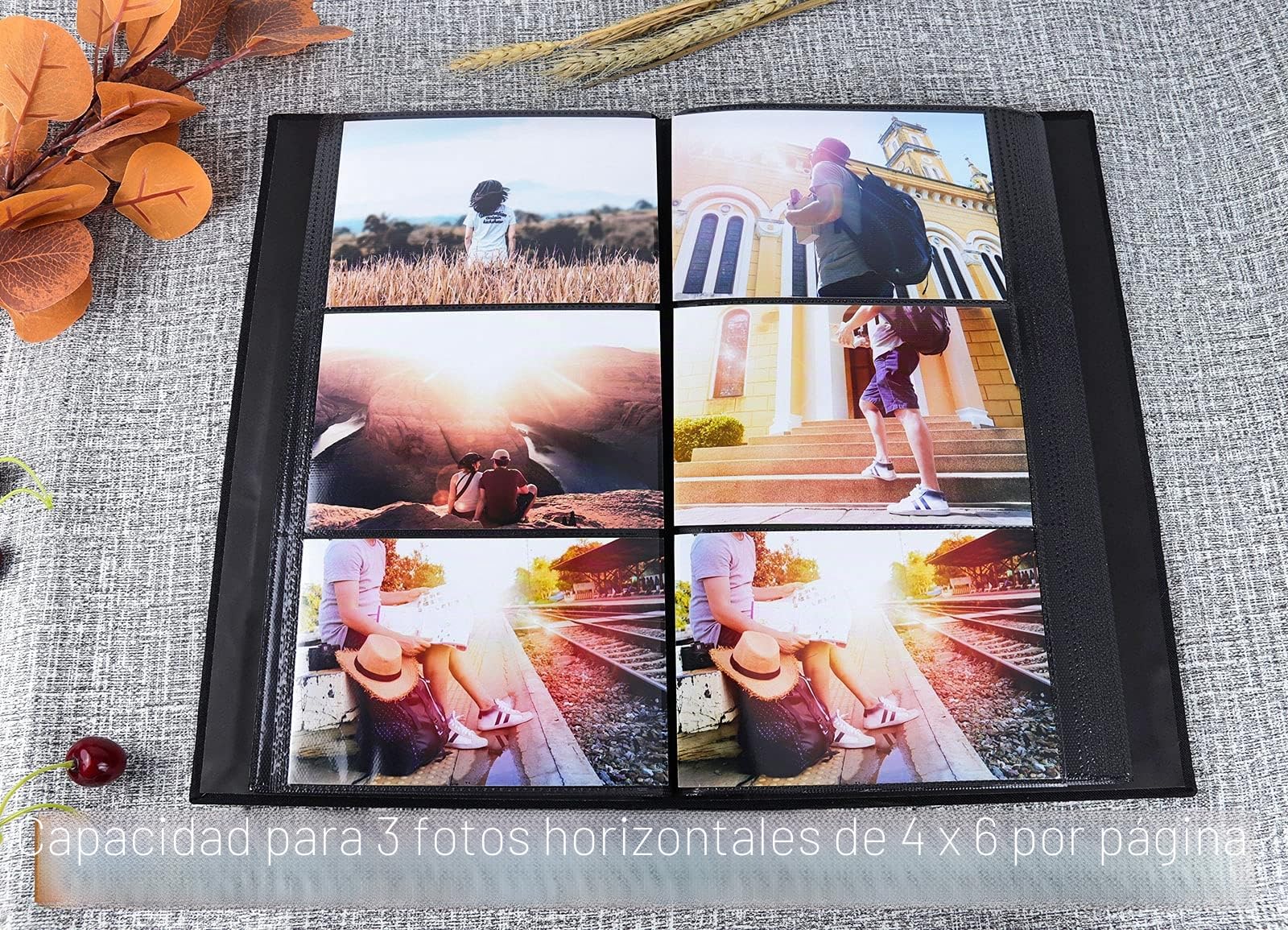 Álbum de Fotos 10x15 cm Gran Capacidad 300 Fotos Cubierta de Tela Libro de Imágenes Horizontales
