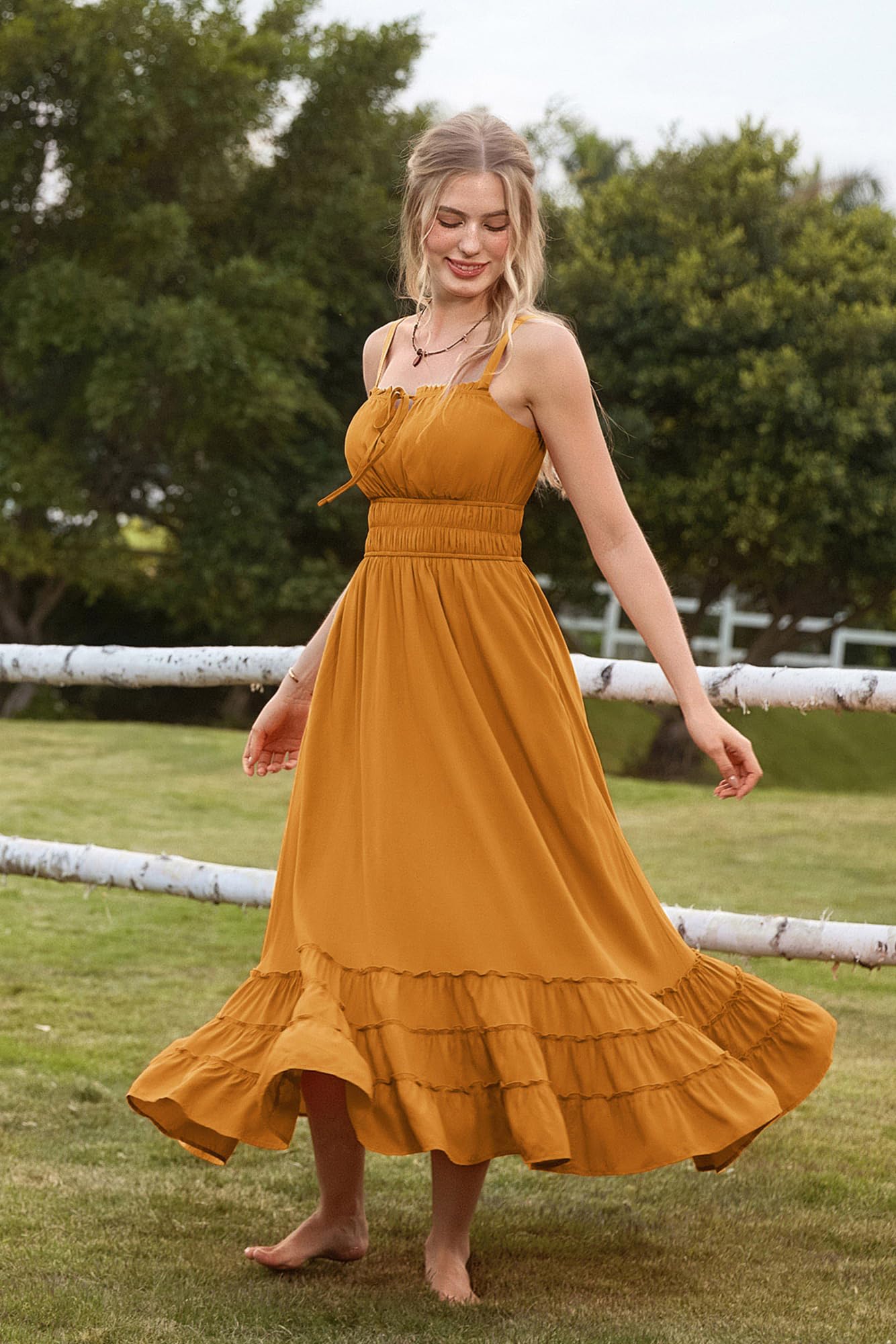 SCARLET DARKNESS Abito estivo da donna, stile boho, maxi prendisole fluido, linea ad A, elastico in vita, con spalline sottili, casual, da spiaggia