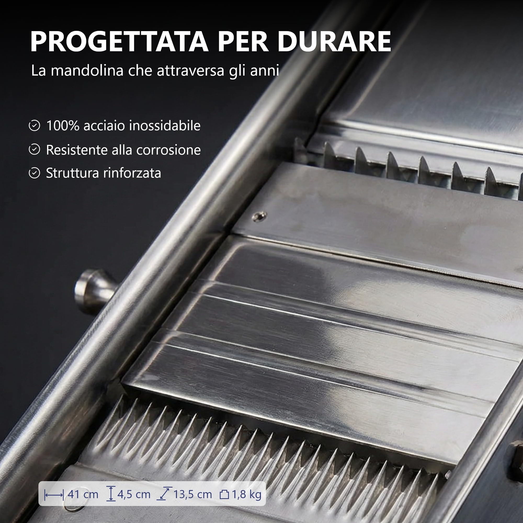 Louis Tellier - Mandolino Professionale con Carrello di Protezione - Acciaio inox - Spessore Regolabile Pettine 3&10 mm - 25 x 12 x 7 cm - Made in France