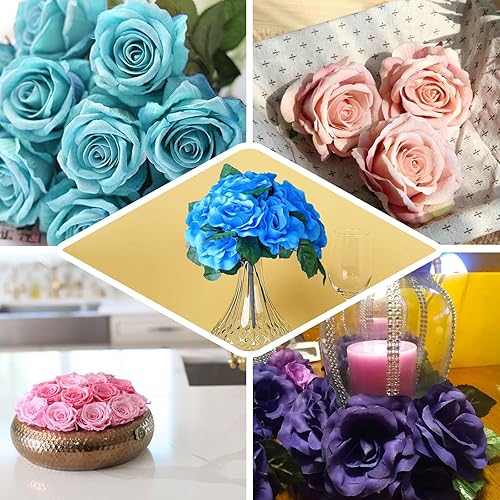 Miniatura 5 de Efavormart - Ramo de 14 rosas artificiales de terciopelo azul marino para bricolaje, arreglos florales, hogar, fiesta, jardín, centros de mesa