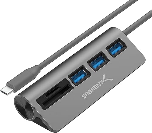 SABRENT Hub USB-C 3.0, lector de tarjetas SD USB 5 en 1, ranura dual SD y TF + 3 concentradores USB 3.0 portátil compatible con MacBook, Mac