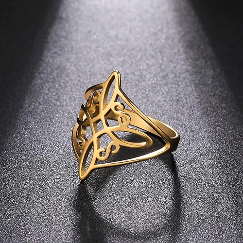 Miniatura 10 de Anillo de nudo de brujas para mujer, de acero inoxidable, cuaternario celta wiccano, estilo geométrico, anillo de nudo de brujería, amuleto de