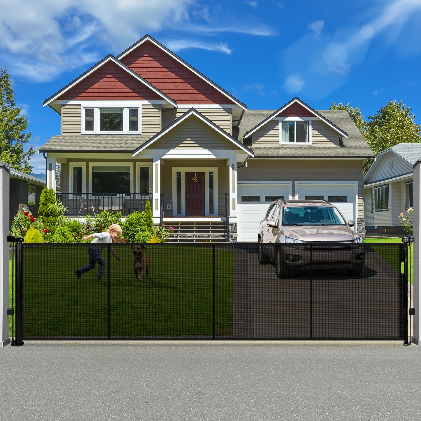 120" Retractable Baby Gate Extra Wide, 41" Tall Retractable Dog Gate for Stairs, Doorways, Decks, Mesh Gate Long Child Gate Pet Gate for Indoor,