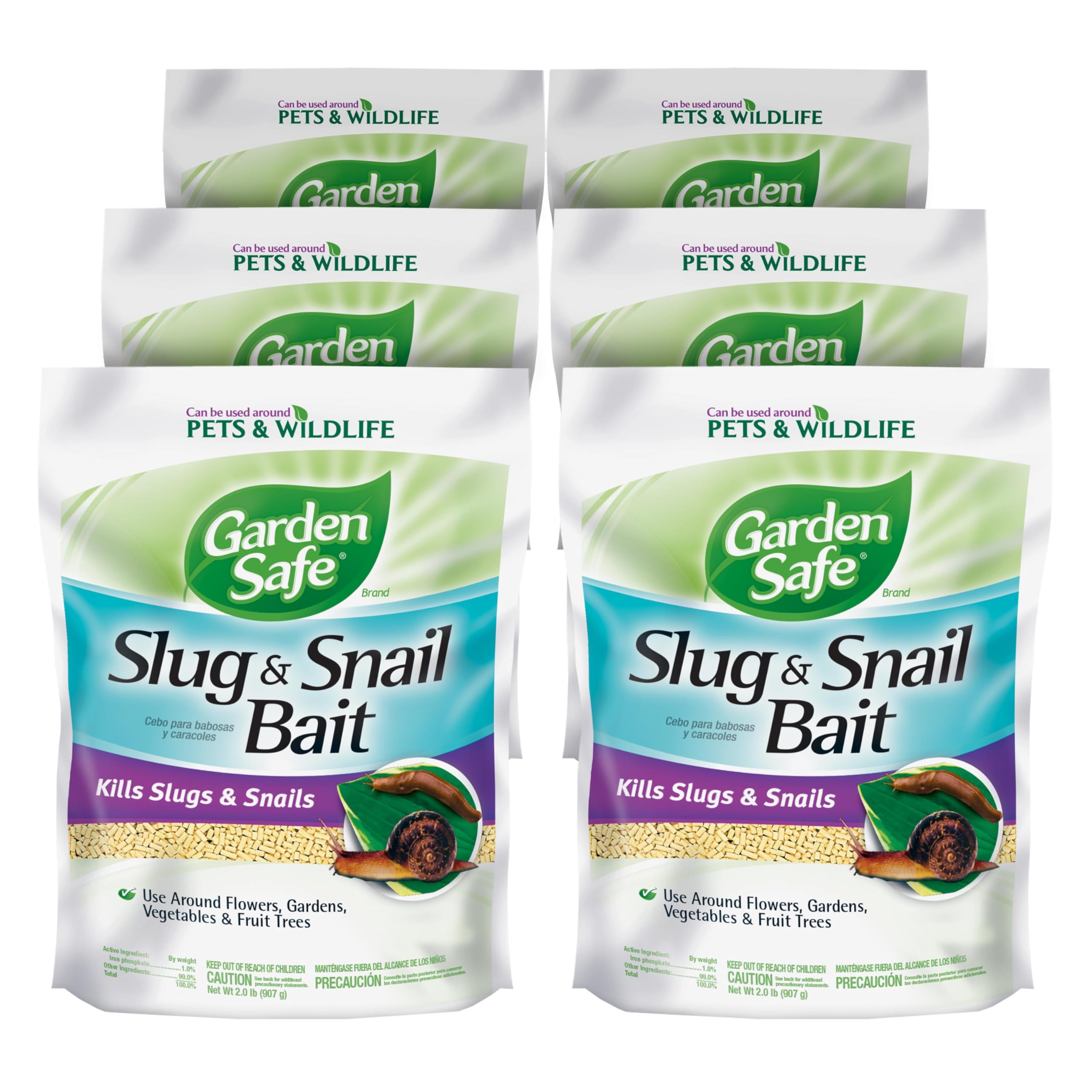Garden Safe Brand Slug & Snail Bait Granules, 2 Pounds, Slugs & Snails Begin to Die Within 3 to 6 Days, Can Be Used Around Pets & Wildlife, For Lawns, Gardens & Greenhouses, 6 Pack