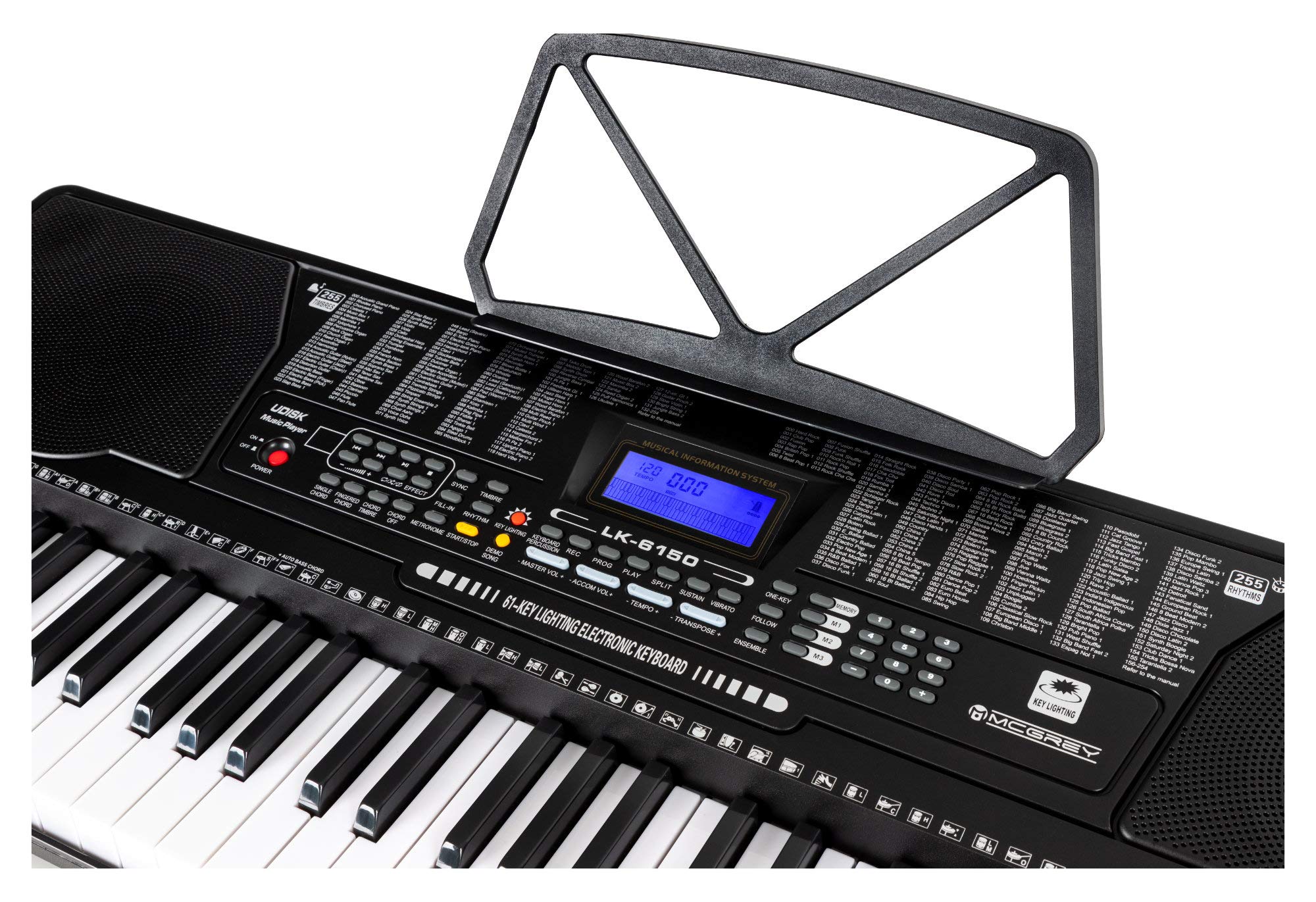 McGrey LK-6150 61 Tasten Keyboard Taschen Set - Einsteiger-Keyboard mit 61 Leuchttasten - 255 Sounds und 255 Rhythmen - 61 Percussion-Sounds - 50 Demo Songs - integrierter MP3-Player - Schwarz