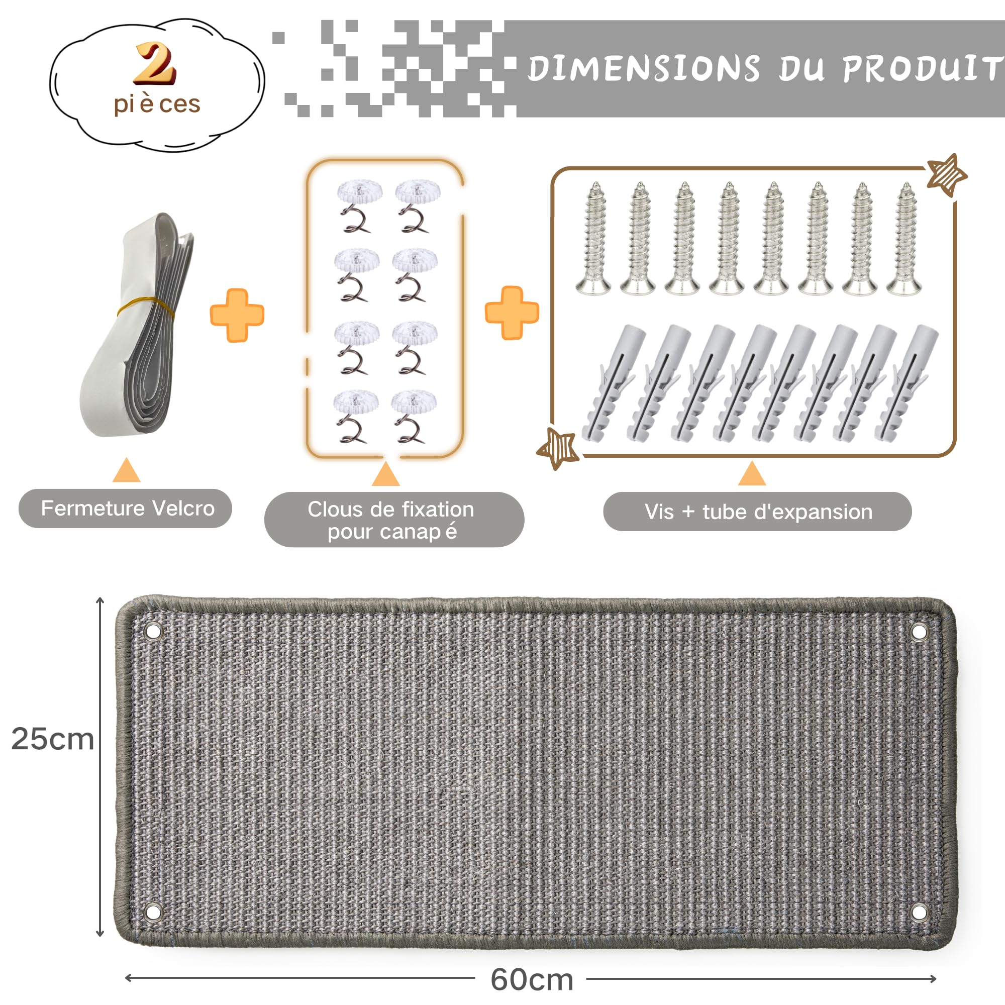 JanYoo Tapis griffoir en sisal pour Chat - Tapis griffoir pour Chat - Tapis griffoir pour canapé, Meubles, Porte - Protection Anti-Rayures - 60 × 25 cm (Gris)