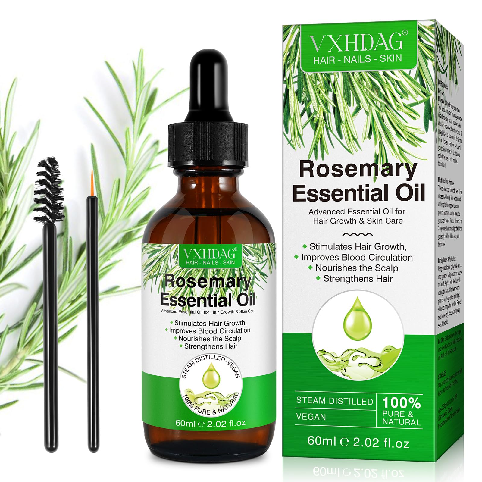 Aceite de romero para el crecimiento del cabello - Aceite esencial natural 100% puro para cejas pestañas nutre el cuero cabelludo, estimula el crecimiento del cabello para todo tipo de cabello 60ML