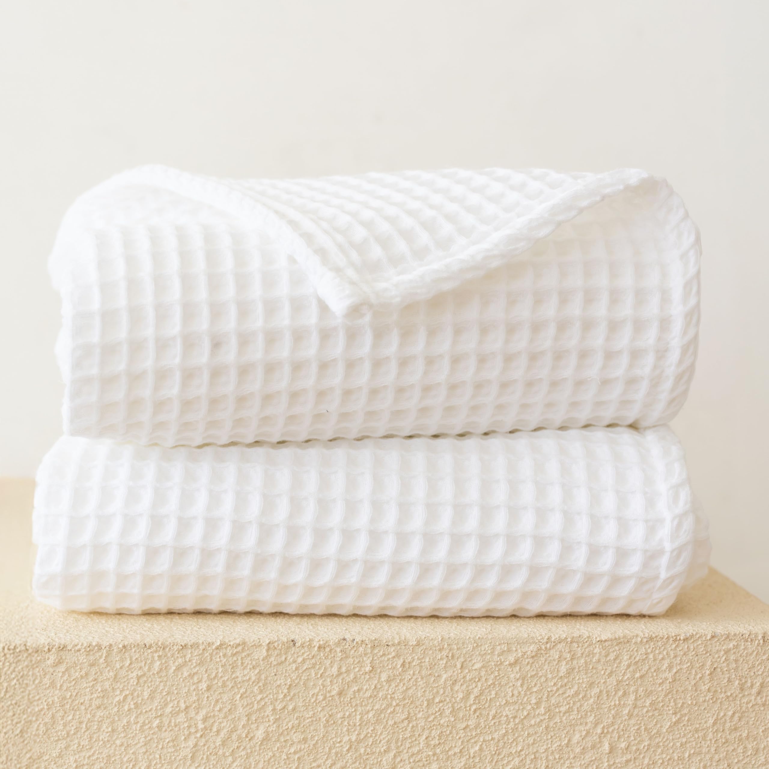 Viva Maison Waffle Weave Bath Towels for Bathroom Set of 2, Premium Pure Turkish Cotton Large Bath Sheet Towel 35x71 (White, Set of 2 Bath Towels)