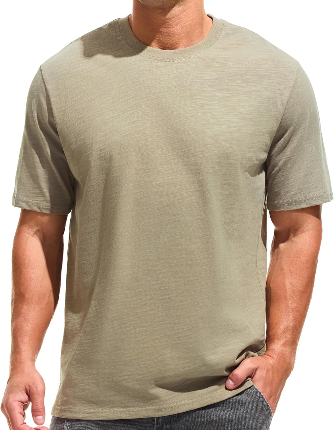 KLIEGOU Men's 100 Cotton Loose Fit Thick T-Shirt Heavy Weight Crewneck Tees for Men