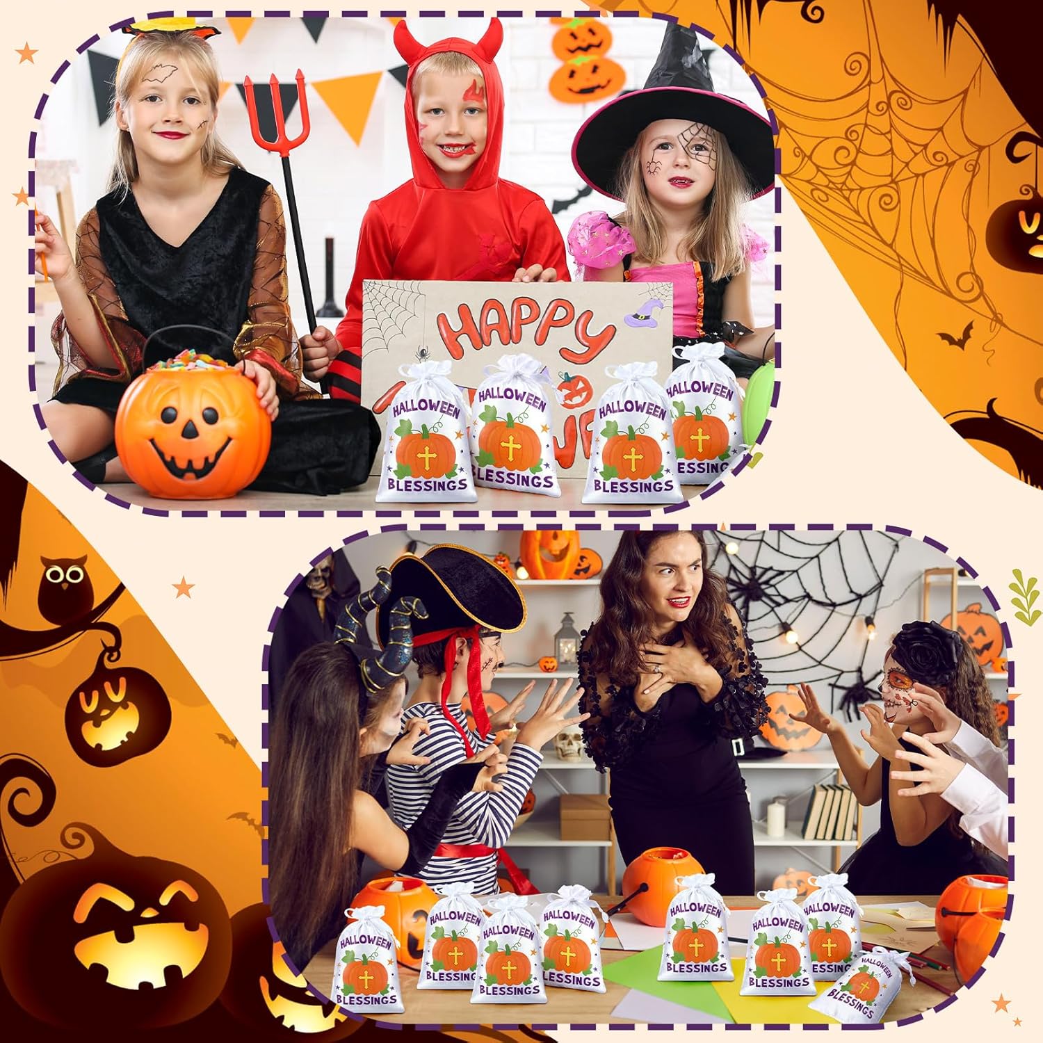 35 Pcs Christian Halloween Treat Bags Halloween Blessings Bags 4 x 6 Inch Cross Pumpkin Drawstring Bag Small Religious Pumpkin Candy Goody Bag for Trunk or Treat Party Church Sunday School - Image 5
