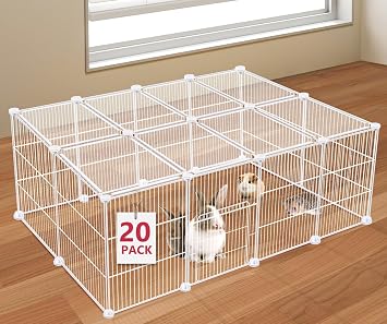 VISCOO 20 Panels Small Animal Playpen, Pet Playpen, C&C Cage Guinea Pig, Rabbit/Bunny Cage, Puppy Play Pen, Indoor Outdoor Portable Metal Wire Yard Fence White