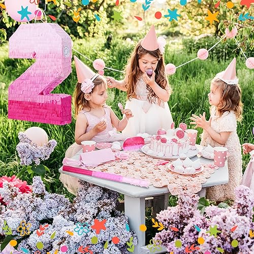 Miniatura 3 de Piñata número 1, decoración de piñata de primer cumpleaños, piñata rosa degradado con palo, confeti para niñas y niños (número 2)
