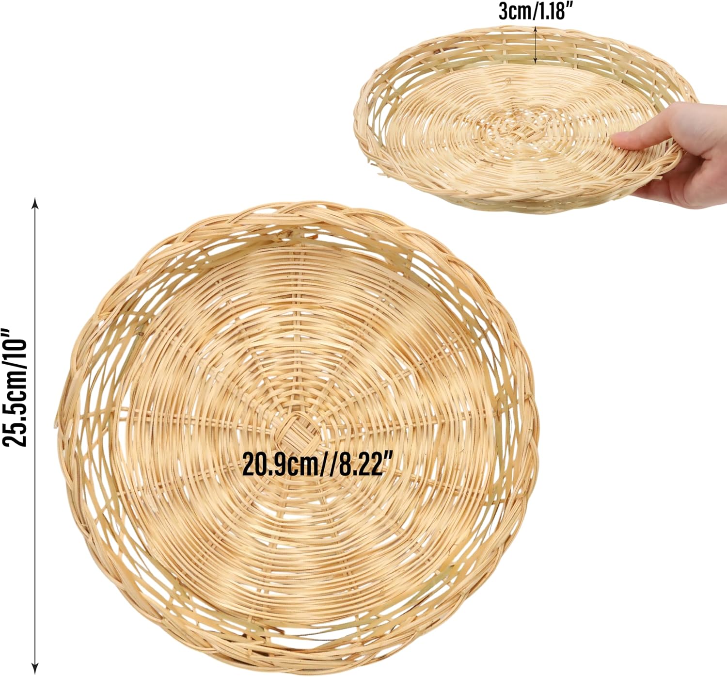 Bamboo Plate Holders 10 Inch Wicker Rattan Paper Beige Basket, 4 Pack Handwoven Round Reusable Rack, Natural Handmade Heavy Duty Chargers Support Ideal for Dinner, Picnics, Home Parties, Daily Dining