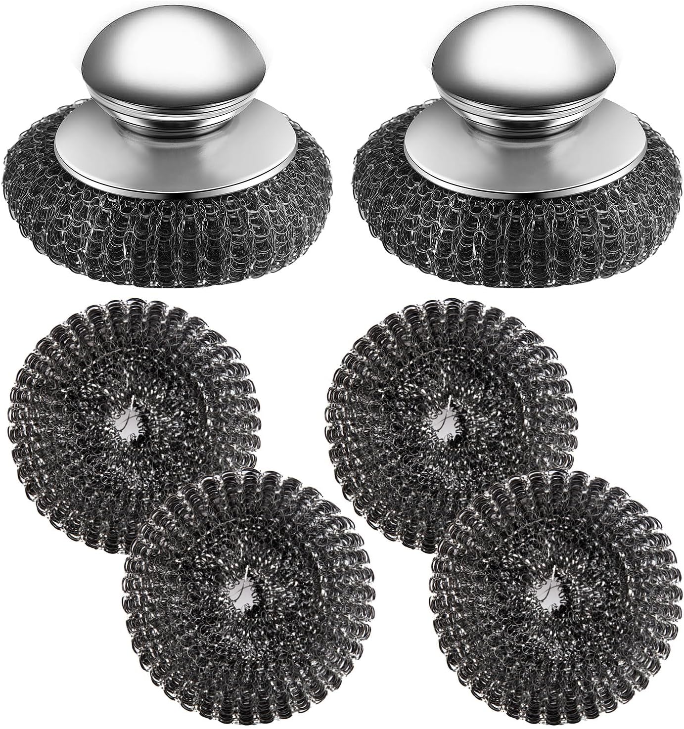 Stainl Steel Wool Scrubber with Handle, 4 Replacement Steel Scrubber