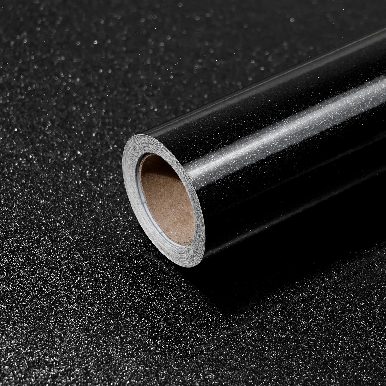 wishFIRE Black Glitter Wallpaper 40cm x 500cm Peel and Stick Wallpaper Self Adhesive Wall Paper Contact Paper Suitable for Living Rooms Kitchens Cabinets Desktop