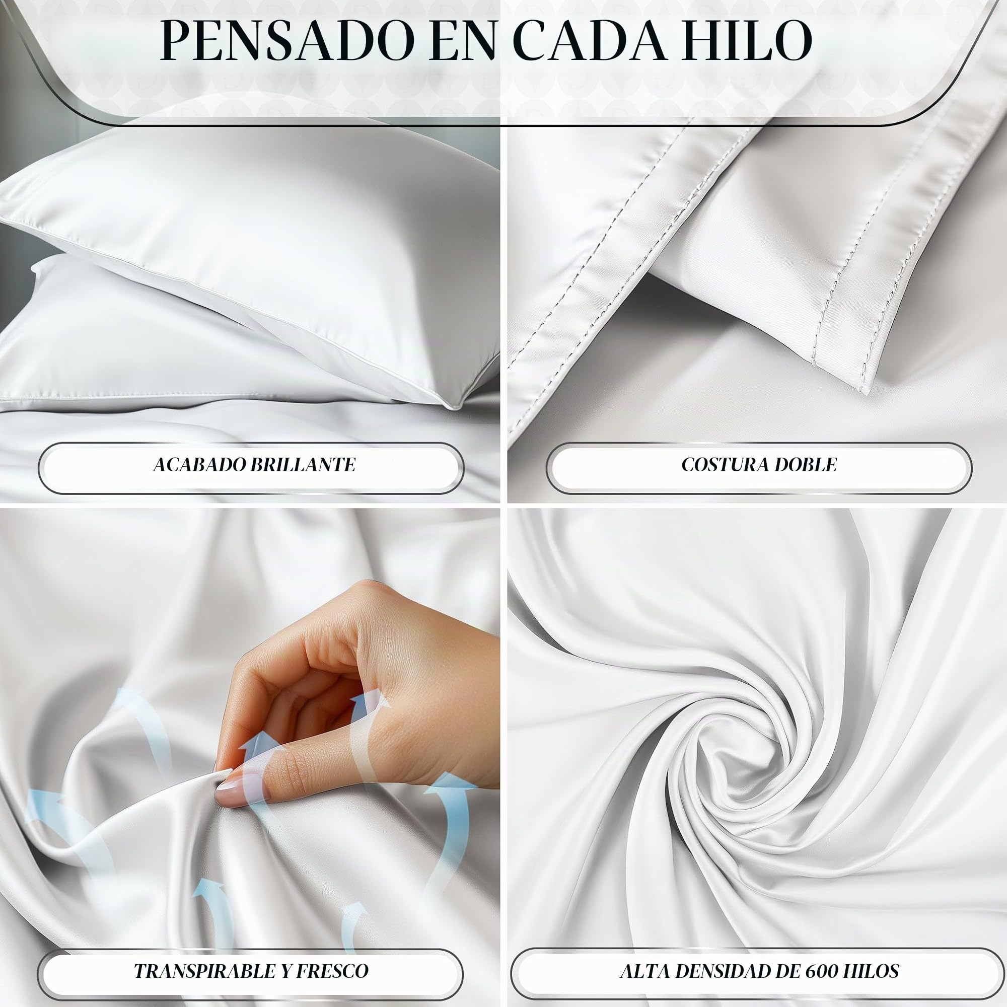 DECOLURE Juego de sábanas de satén tamaño Queen, 4 Piezas, sábanas de satén sedosas y lujosamente Suaves con Bolsillo Profundo de 15 Pulgadas, similares a Las sábanas de Seda, Doble Costura, sin