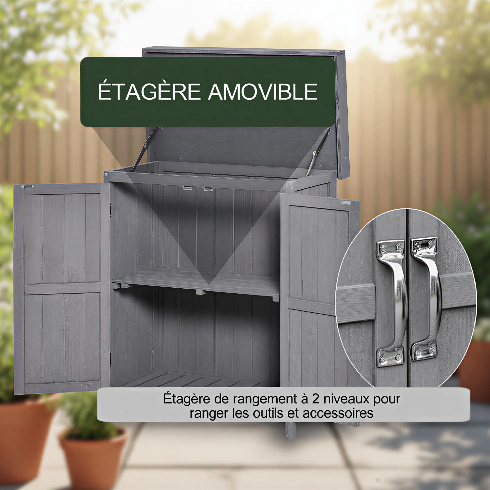 Outsunny Armoire de Jardin sur Pied Double Porte étagère et Toit bitumé relevable dim. 74L x 43l x 88H cm Bois Massif de Sapin