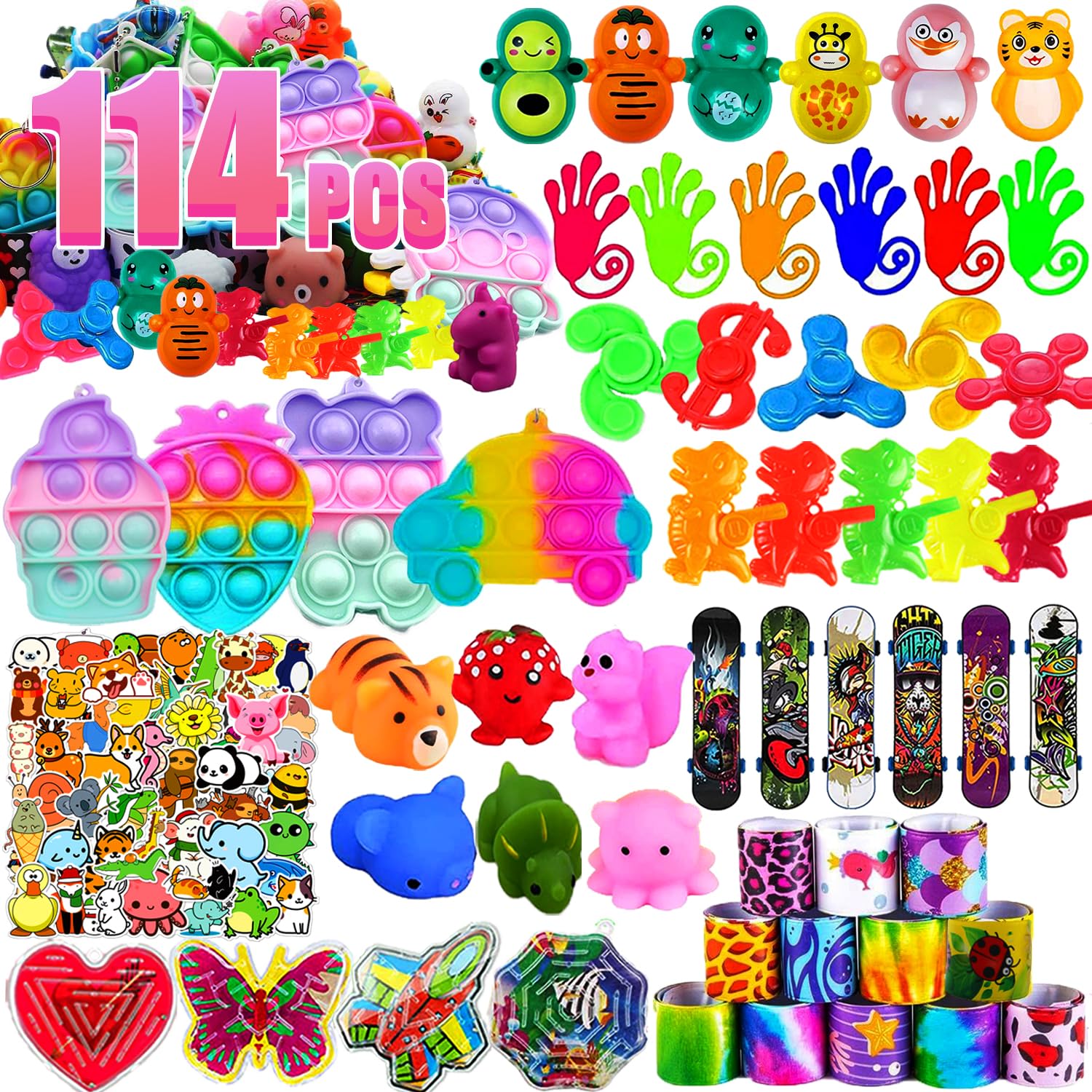 114Pcs Party Favors for Kids 4-8-12, Treasure Box Toys for Classroom, Treasure Chest Prizes in Bulk for School Classroom Rewards, Carnival Prizes, Pinata Fillers Goodie Bag Stuffers for Kids Party