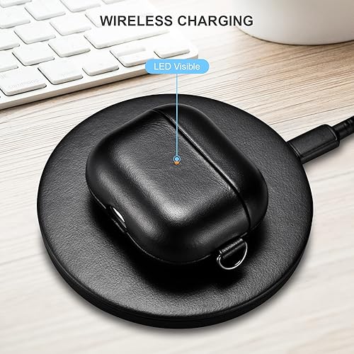 Miniatura 5 de Funda de cuero genuino para AirPods 3 (2021), compatible con AirPods 3 funda de cuero con cordón, soporta carga inalámbrica y LED frontal visible