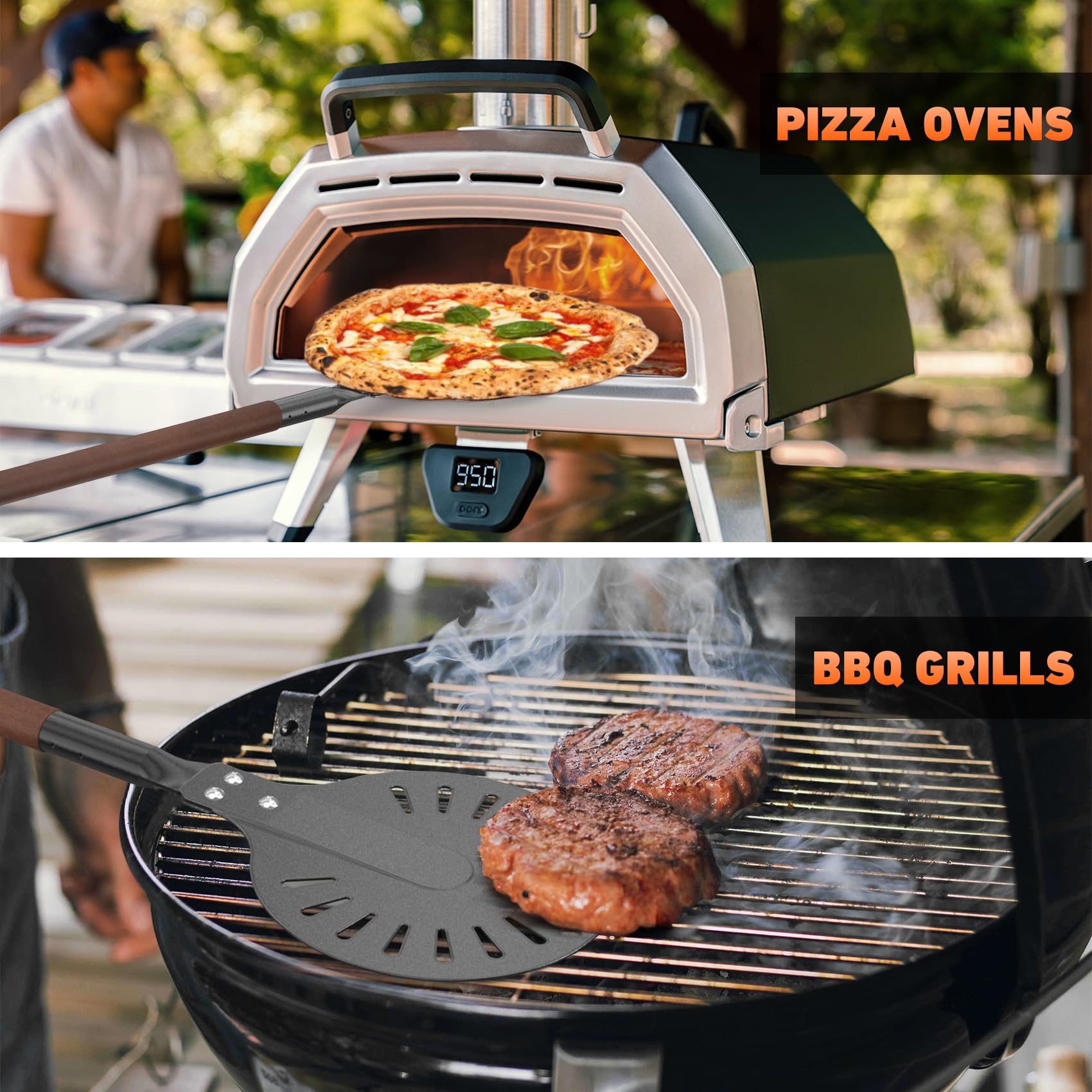 Mimiuo 122 cm Pelle à pizza en Aluminium pour Retourner, Pelle Retournement Ronde pour Tourner Pizzas, Accessoire pour Four à Pizza