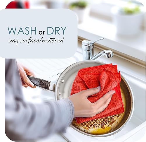Miniatura 3 de Hearth & Harbor Paño de limpieza de microfibra, toallas de microfibra para automóviles, paquete de 144 paños de limpieza, trapos de limpieza rojos,