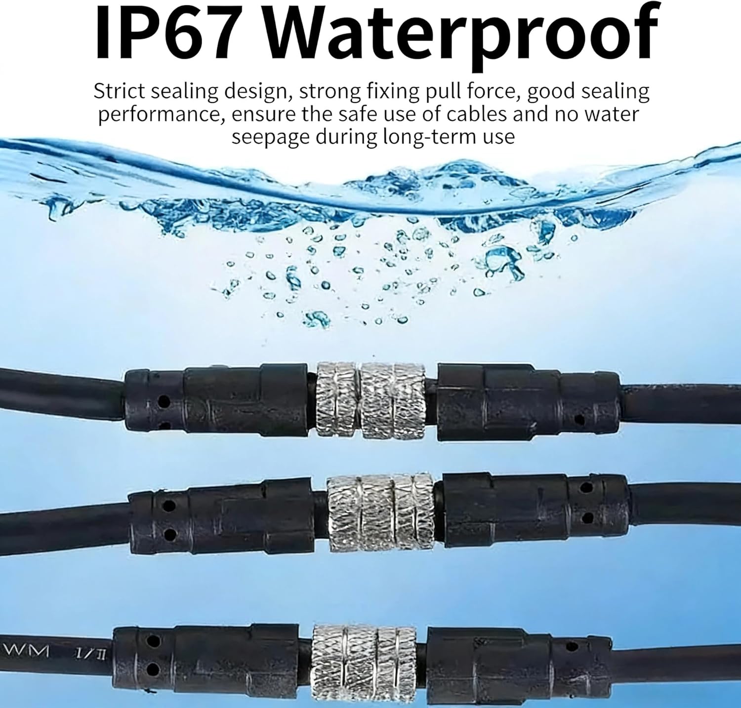 M8 4-Pin Male Connector Cable, A-Coded Straight Circular Industrial Molded Cable, IP67 Waterproof Unshielded PVC Wire, 60V 3A AC/DC, AWG24