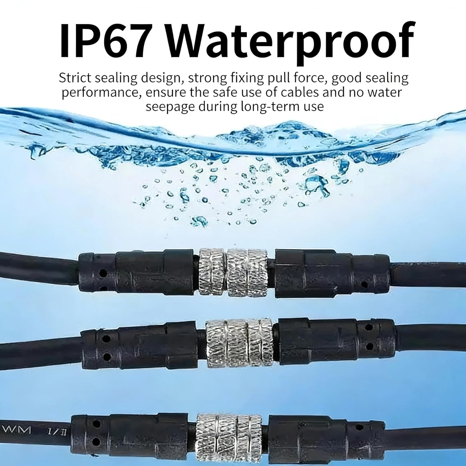 M8 6-Pin Male to Female Connector Cable, A-Coded Straight Circular Industrial Molded Cable, IP67 Waterproof Unshielded PVC Wire, 30V 3A AC/DC, AWG24