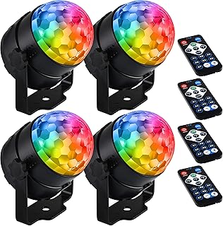 4 Pack Bluex Bulbs Disco Party Lights - Sound Activated LED Strobe Lights with Remote Control Indoor Rotating RGB DJ Disco Light Ball Lights with 7 Modes for Events Birthdays Disco Lights for Parties