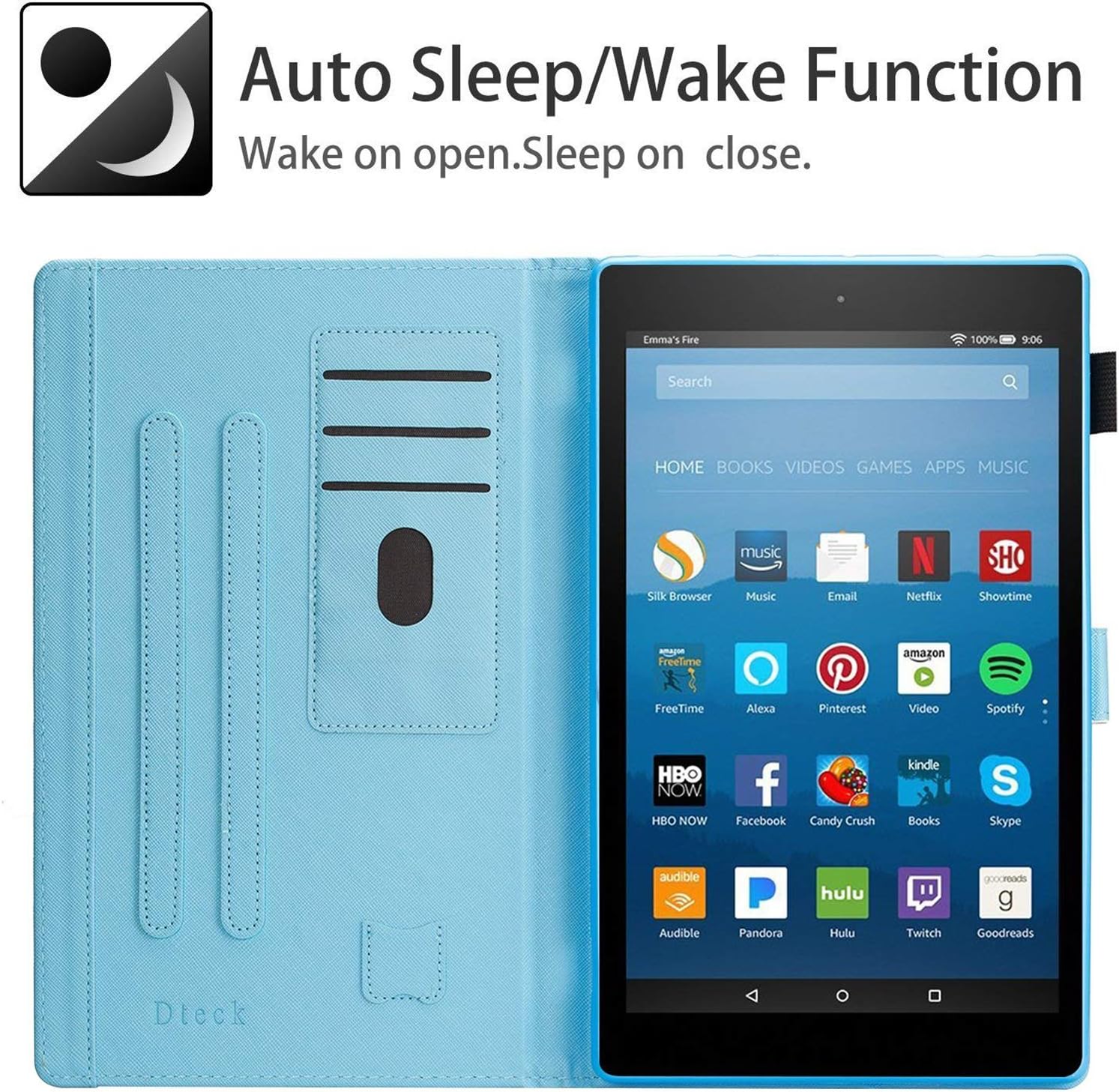 Dteck All-New Fire HD 10 Case (9th/7th Gen, 2019/2017 Release) - Slim Fit Folio Stand Shockproof Cover PU Leather Case with Auto Wake/Sleep Smart Protector for Fire HD 10.1" Tablet, Beach Live it