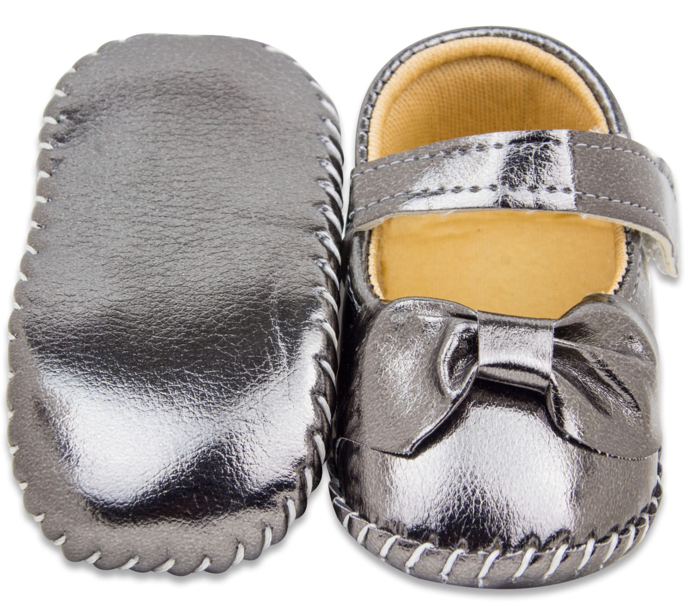 Neska Moda 6 To 12 Months Baby Girls Synthetic Leather/Rexine Floral Baby Sandal Booties (Black,Silver)-BT1213 1