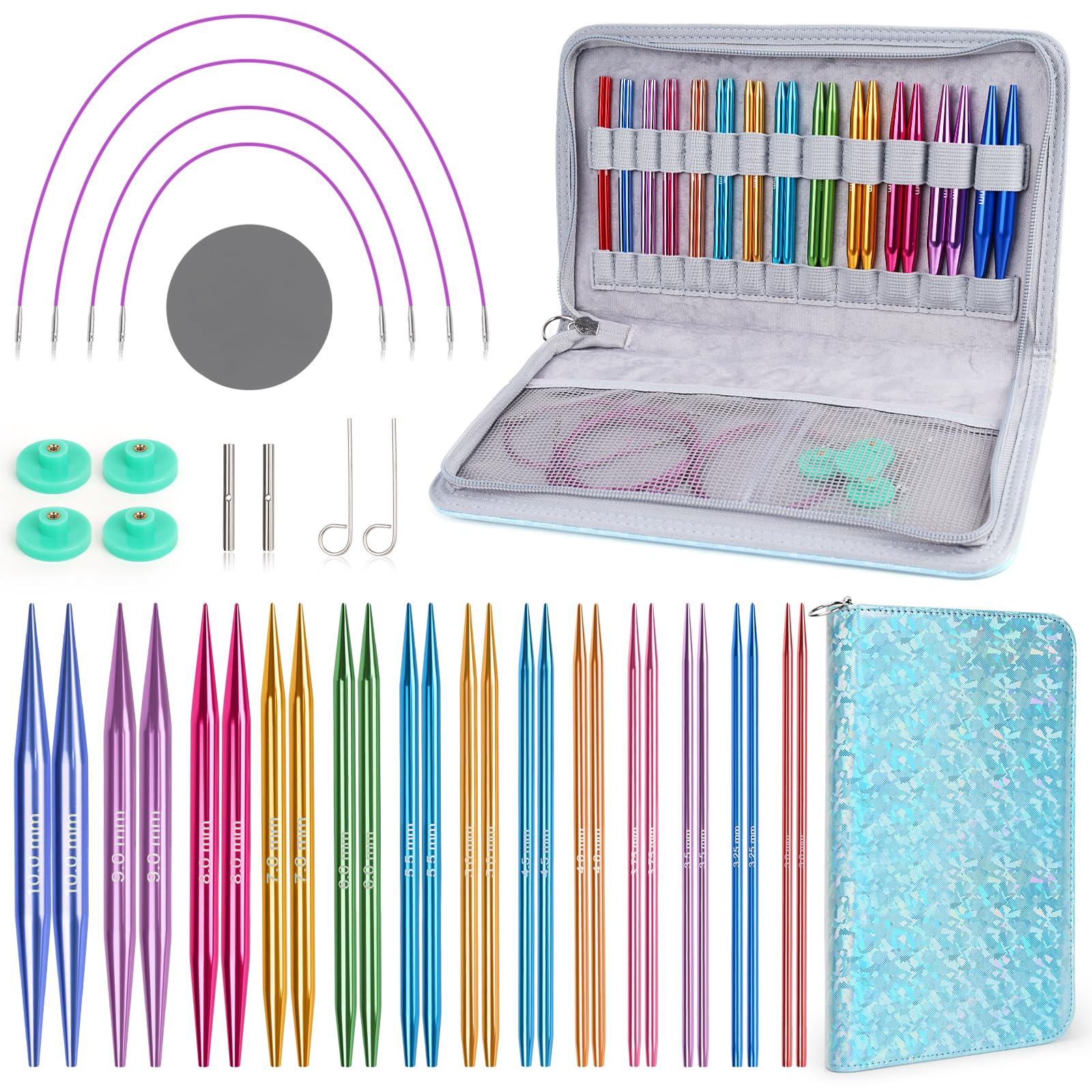 Coopay Auswechselbare Rundstricknadeln Set, Stricknadeln Rundstricknadel mit Aufbewahrungstasche, 3,0-10,0 mm Rundstricknadeln (4 Längen verstellbar)